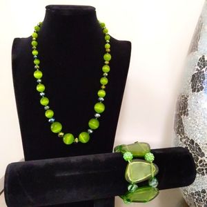 Green Blue Beaded Necklace and Bracelet